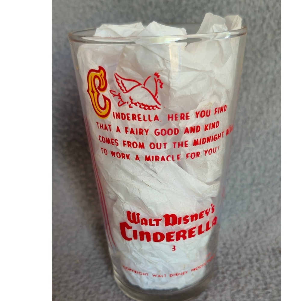 Vintage 1950s Walt Disney Cinderella Glass Tumbler 4.75 Inch Juice Glass #3